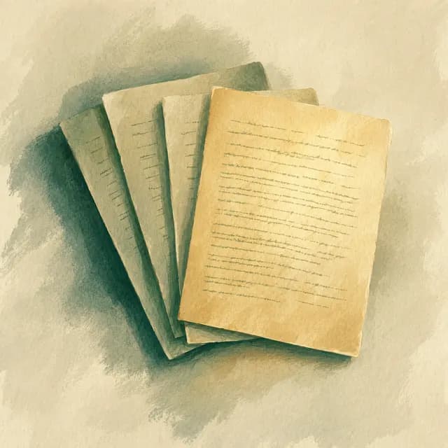 Illustration of four draft pages fanned like a hand of cards